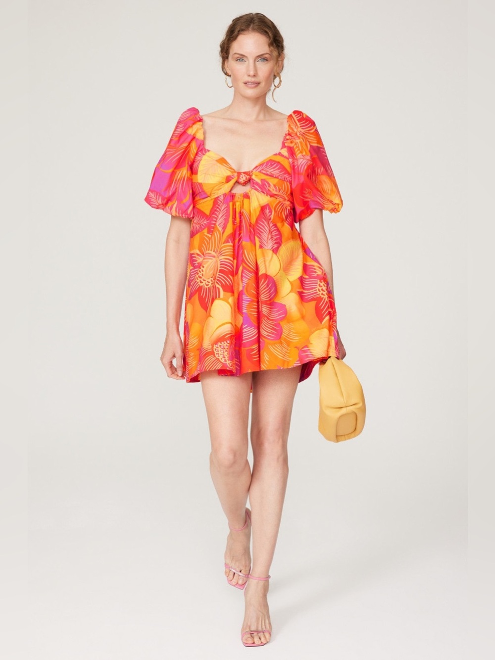 FARM RIO Summer Garden Mini Dress Floral Pink & Orange L